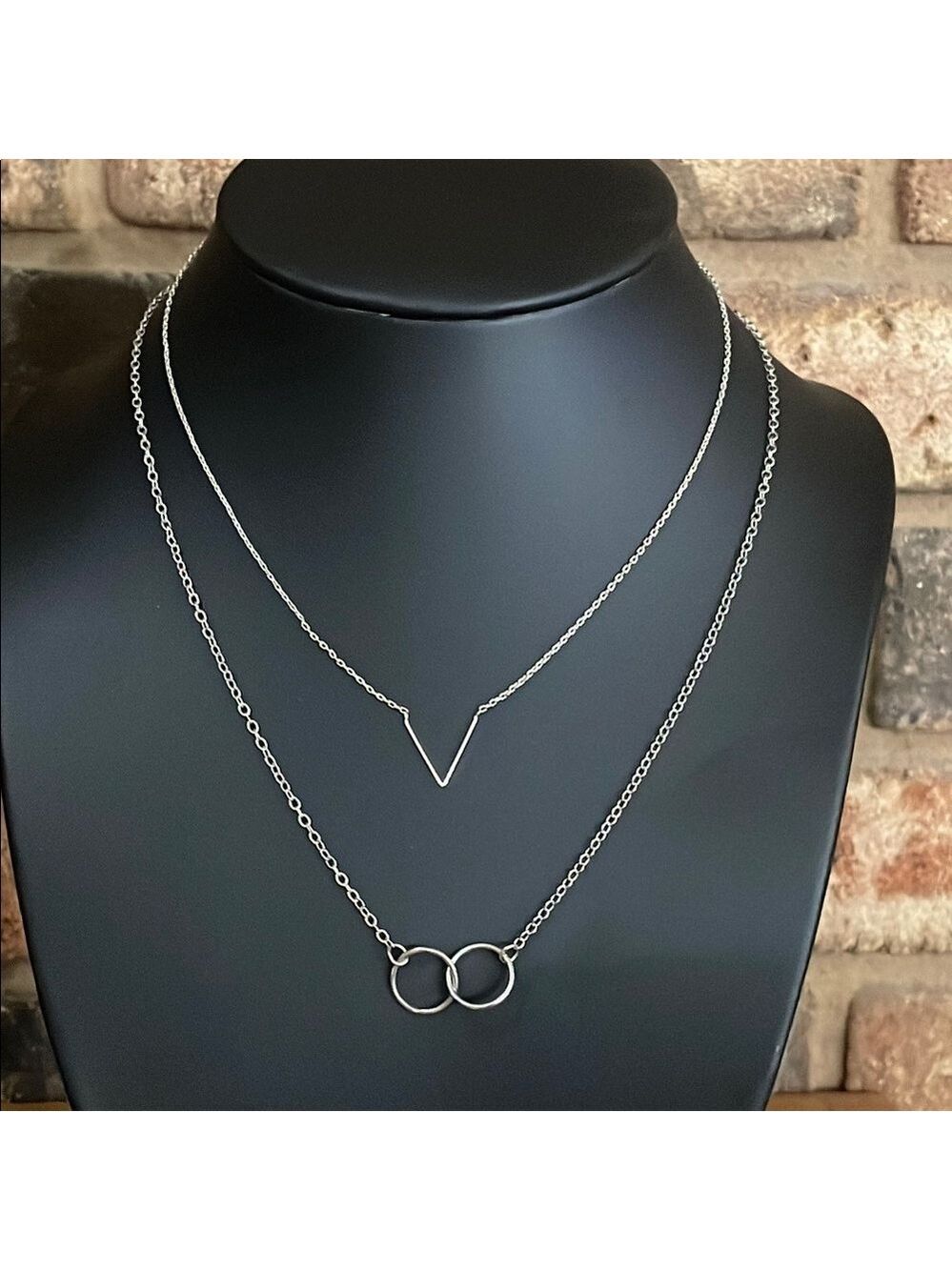 Geometric silver tone layering chains